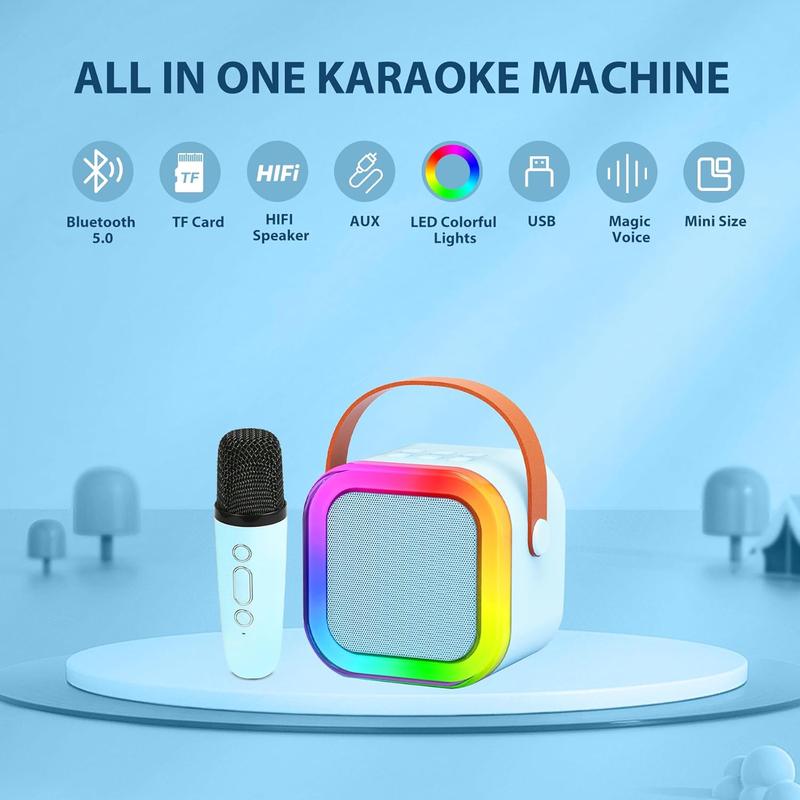 Karaoke Machine for  Adults, Mini Karaoke Machine with  Microphone, Portable  Speaker with Voice Changing Effects & LED Lights,  Gifts Toys for Girls and Boys Blue