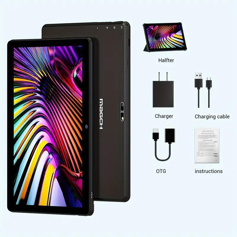 BlackFriday MAGCH 10Inch Android 13 Tablet 2024, 4GB RAM 64GB ROM, 6000MAh, Quad Core Processor, 2MP 5MP Camera, Type-C, Cheap 10inches Touchscreen Learning Smart Tabletpc With Case, Tiktok Shop Back To School Sale