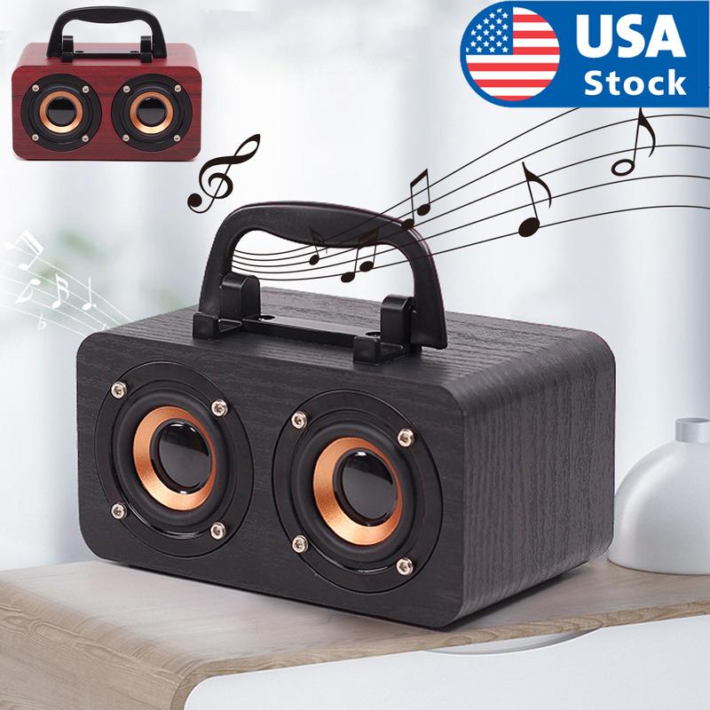 Retro Wooden Wireless Bluetooth Portable Speaker Stereo Subwoofer Phone Holder