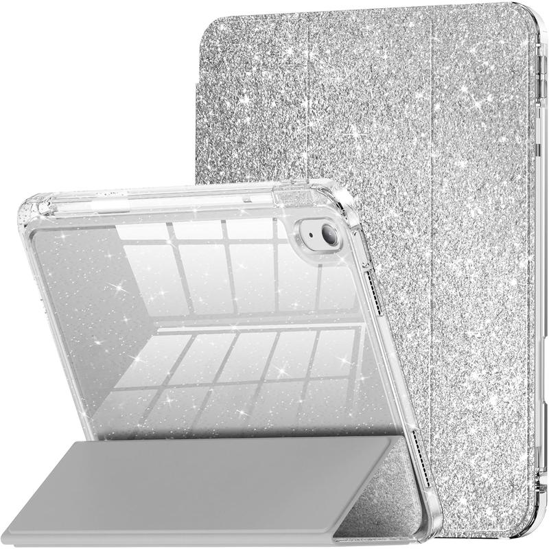 Compatible with Pad 10th Generation Case, Pad Case 10th Generation 10.9 Inch, Glitter Leather Cover with Sparkly Crystal Clear Back, Pencil Holder, Anti-yellowing,