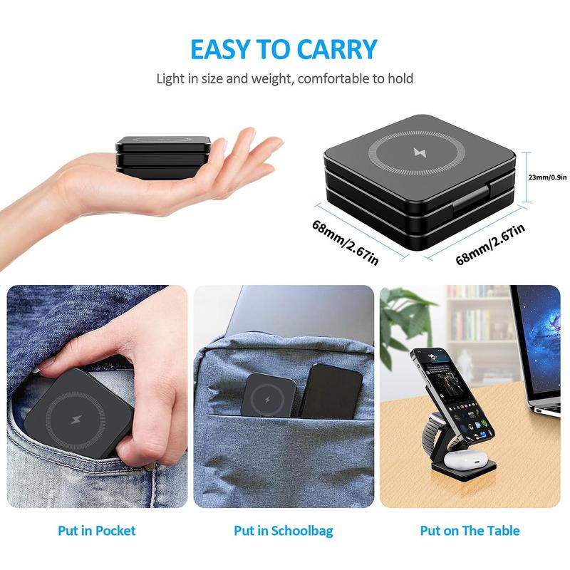 3 in 1 Foldable Magnetic Wireless Foldable Charger, Multipurpose Magnetic Wireless Charging Station, Multifunctional Portable Charger for iPhone iWatch, Stocking Fillers Gift