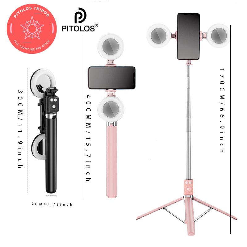 Dual light 1.7m stand tripod integrated selfie stick  remote control self-timer black and pink Phone Accessories bluetooth tripod