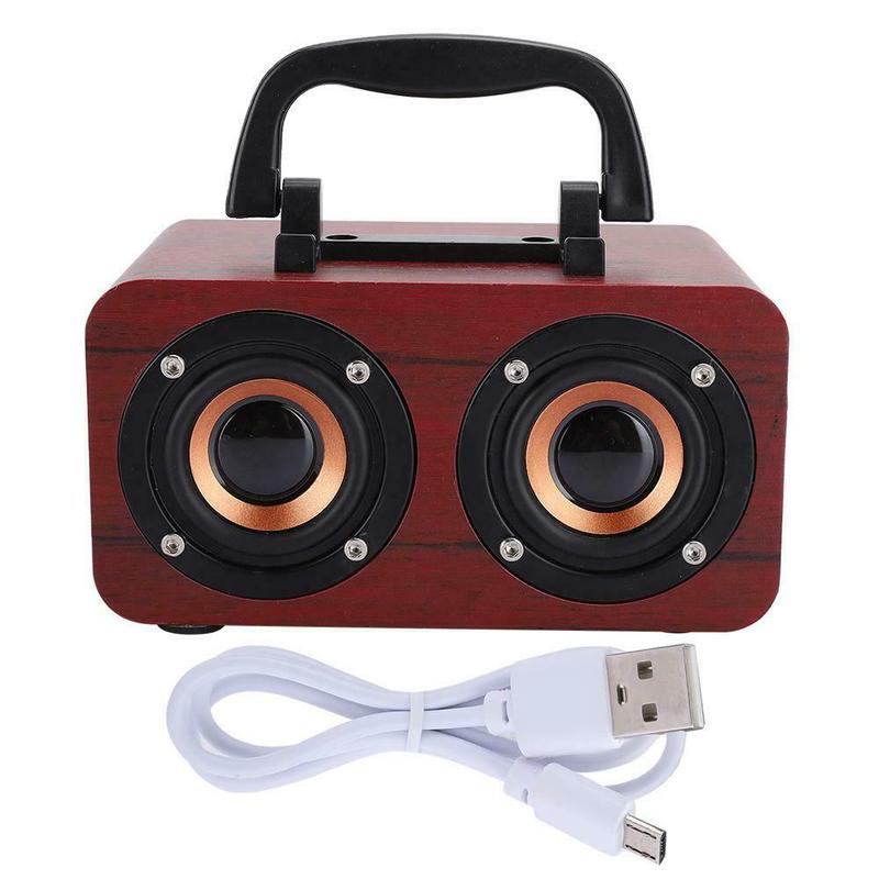 Retro Wooden Wireless Bluetooth Portable Speaker Stereo Subwoofer Phone Holder