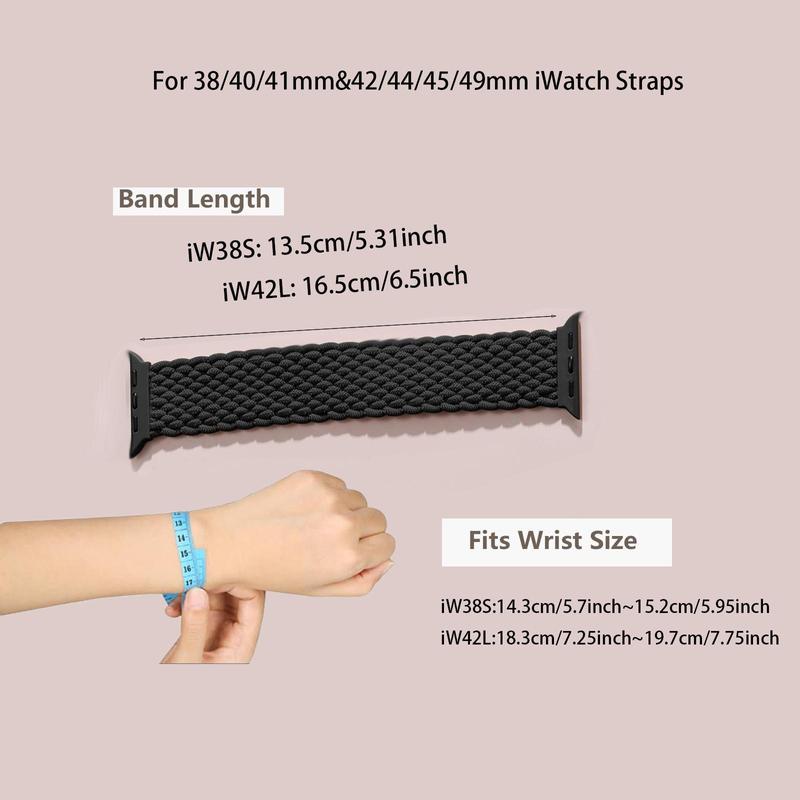 Braided Solo Loop Watch Band, Stretchy Nylon Sport Watch Band, Compatible with iWatch Bands Series 9 8 7 6 5 4 3 2 1 SE Ultra Ultra 2