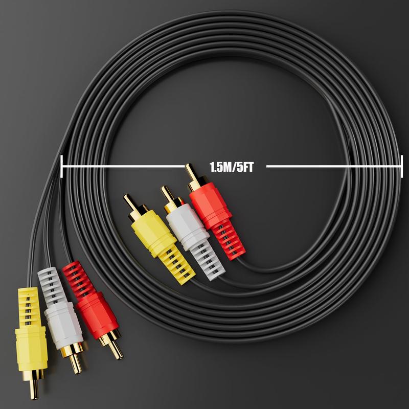 RCA Cables, 3RCA  Audio Video 24K  Plated Connecting Audio Video Components AV Male to Male  for Home Theater amp, Stereo Systems (5ft-2pcs)