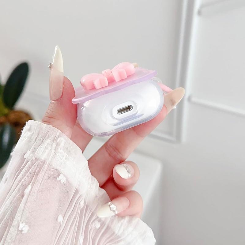 Cute AirPods 2 1 Generation Clear Case, Girly 3D Bow Design Soft TPU Protective Shockproof Kawaii Apple iPod 2nd 1st Generation Cover with Cleaner Kit & Keychain Girls Women - Pink Bow