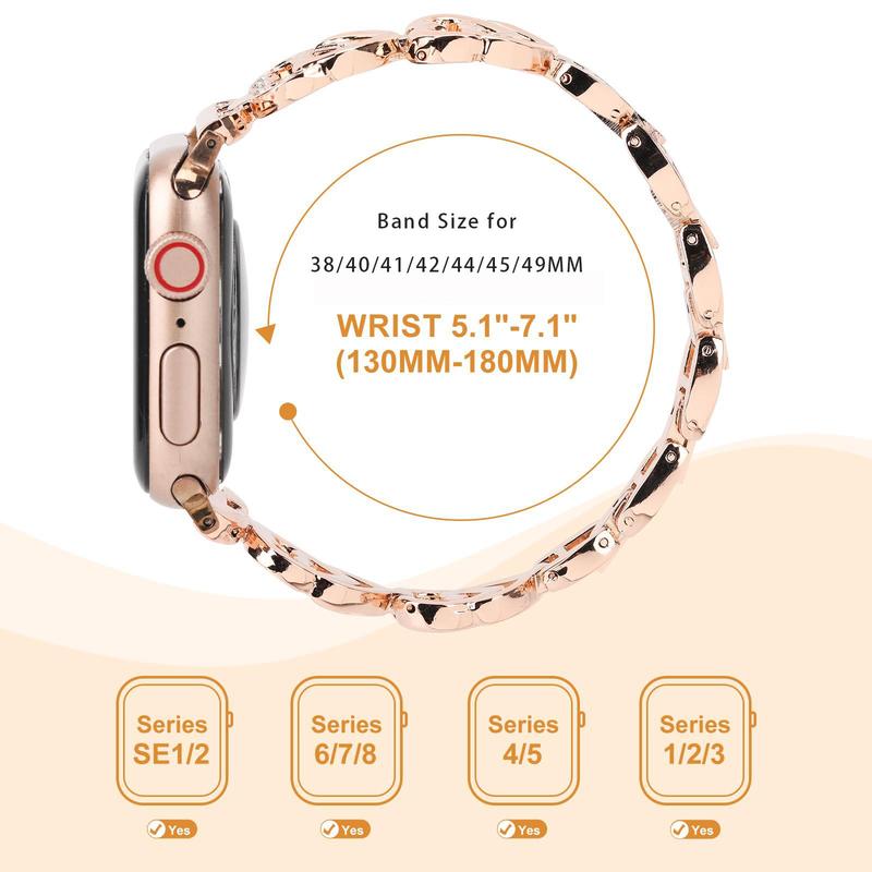 Double Heart Design Smart Watch Band (Band Only), Stainless Steel Watch Band Women, Sports Watch Band, Smart Watches Band for Apple Watch Series