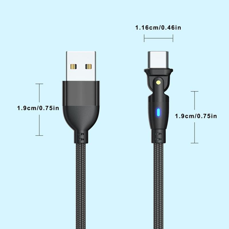 180 Degree Rotatable Type-C Data Cable, 1 Count 3A Fast Charging Type-C Cable, Phone Accessories Compatible with Samsung Huawei Xiaomi