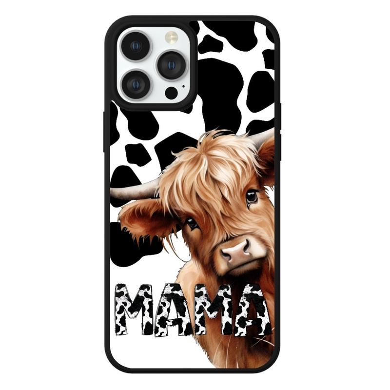 Mama Highland Cow Print Phone Case for iPhone - Shockproof Protection - Accessories Durable Protective Handheld Cover Protector