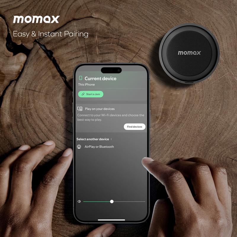 MOMAX Magnetic Portable Wireless Speaker, Mini Portable Wireless Speaker, 12-Hour Playtime, TWS Stereo Sync, Mobile Phone Holder 360° Surround Sound  Audio Smartphone