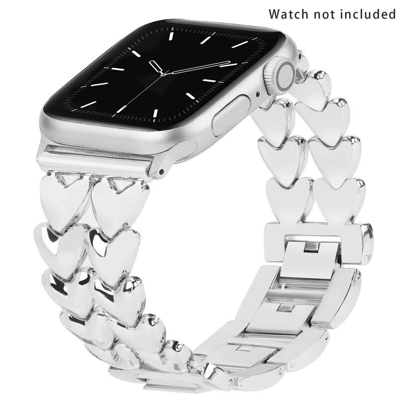 Double Heart Design Smart Watch Band (Band Only), Stainless Steel Watch Band Women, Sports Watch Band, Smart Watches Band for Apple Watch Series