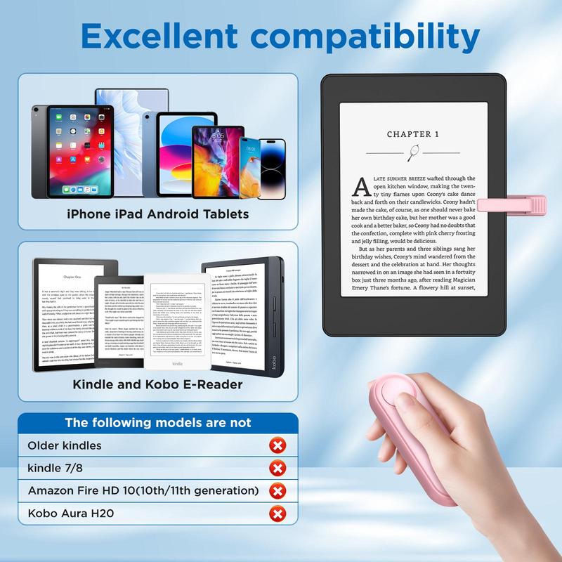 Remote Page Turner for Kindle, Rechargeable Remote Control Page Turner, Reading Novels Taking Photos Page Turner for iPad Tablets Phone