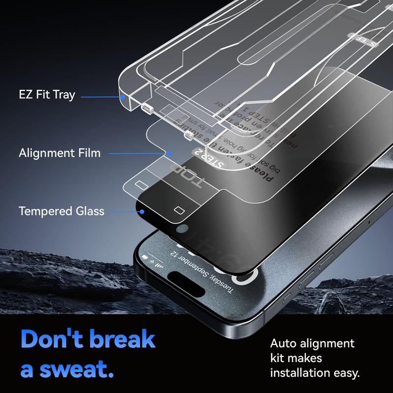 OTAO 2PCS Privacy Screen Protection Phone Film,Compatible with iPhone16 15 14 13 12 Pro,Electroplated Oil-Repellent Layer, Easy to Install No Bubbles iphone  15