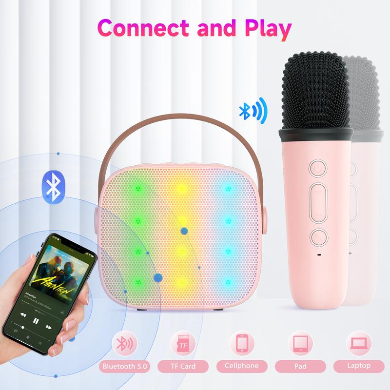 Heetipuk K1 Mini Karaoke Machine for Kids, Kids Music Player Toys for Girls and Boys, Portable Bluetooth Speaker with 2 Wireless Microphone for Kids Toddler Home Party Birthday Gifts for Girl Audio Smartphone