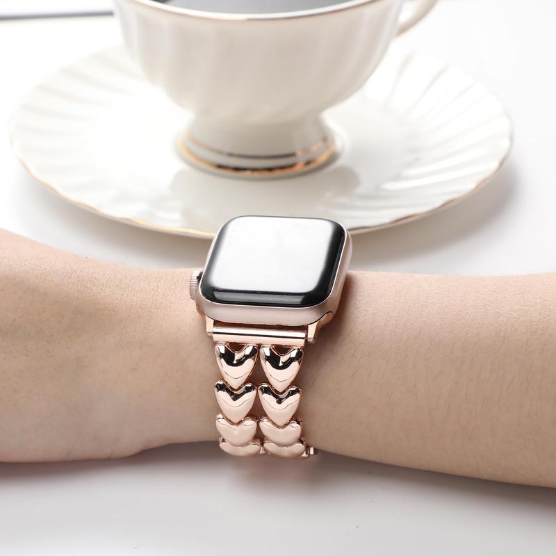 Double Heart Design Smart Watch Band (Band Only), Stainless Steel Watch Band Women, Sports Watch Band, Smart Watches Band for Apple Watch Series