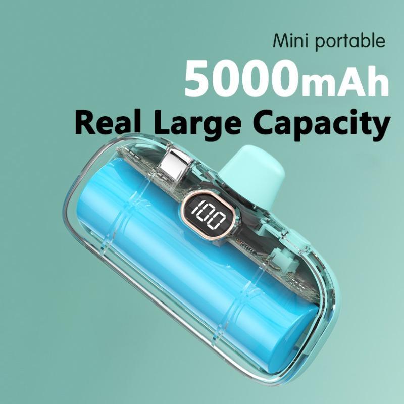 5000mAh Mini Capsule Power Bank, 1 Count Portable Pocket Power Bank, Emergency Mobile Power Bank, Lightweight Power Bank with Digital Display