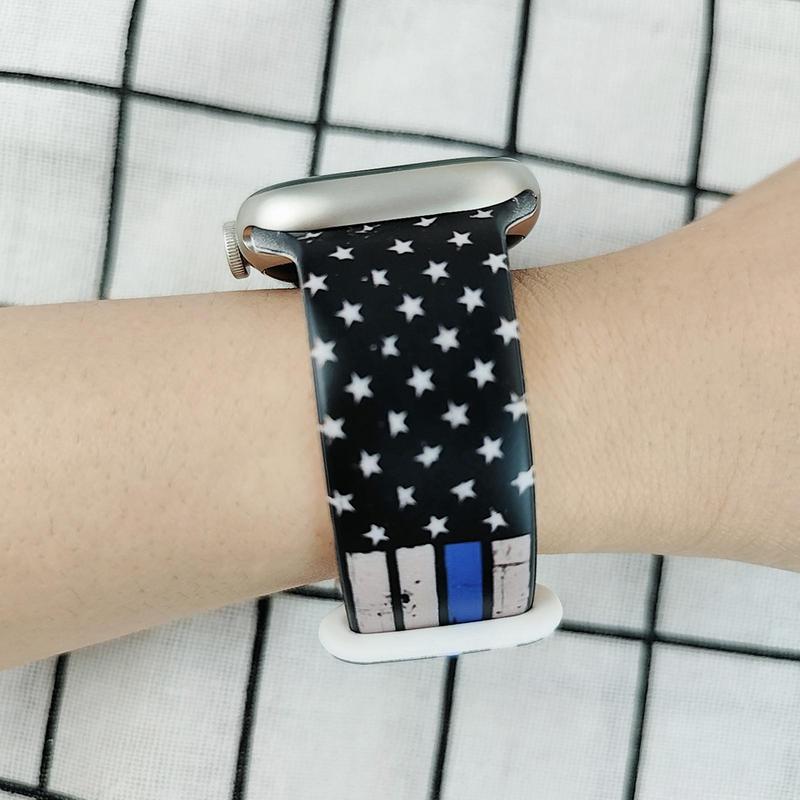 American Flag Pattern Smart Watch Band (Band Only), 1 Count Soft Silicone Watch Band for iWatch Series, Fashion Wearable Accessories for Men & Women