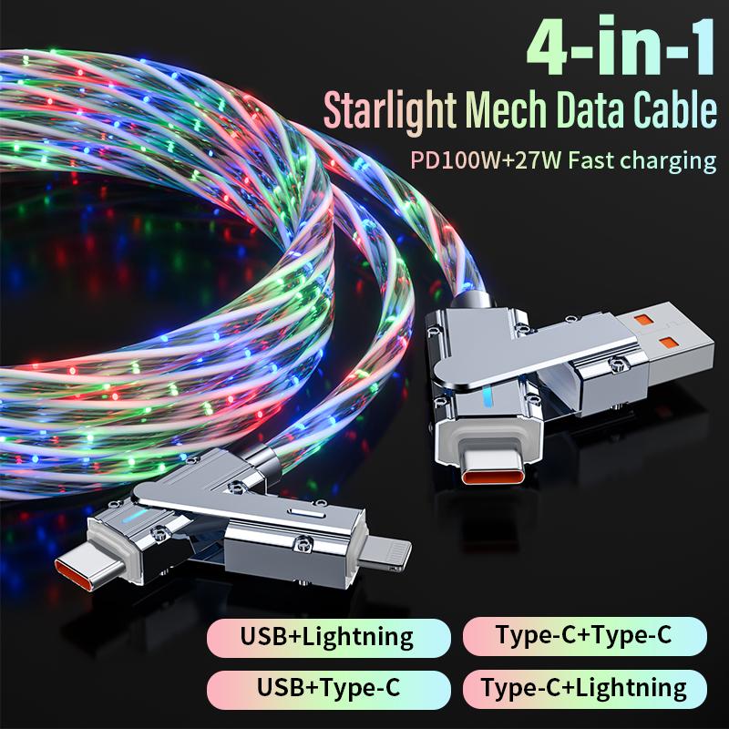 Dual Head Type-c Data USB 4-in-1 PD 100W Fast Charging Cable for iPhone15 14 13 12 11 Pro Max XS MAX XR