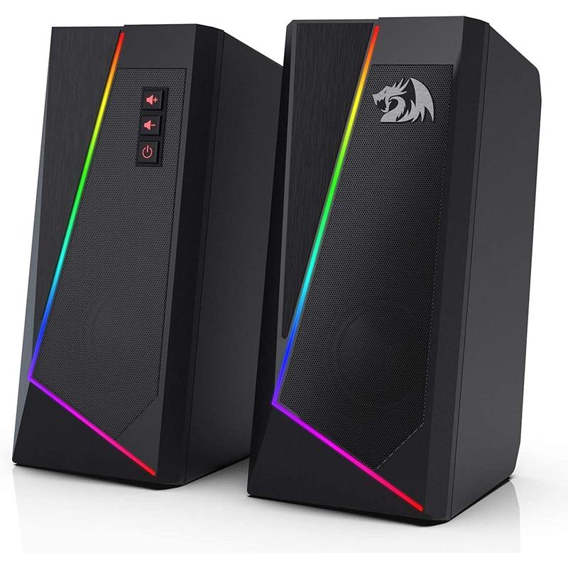 Redragon GS520 RGB Desktop Speakers, 2.0 Channel PC Computer Stereo Speaker With 6 Colorful LED Modes, Enhanced Sound And Easy-Access Volume Control, USB Powered W  3.5Mm Cable