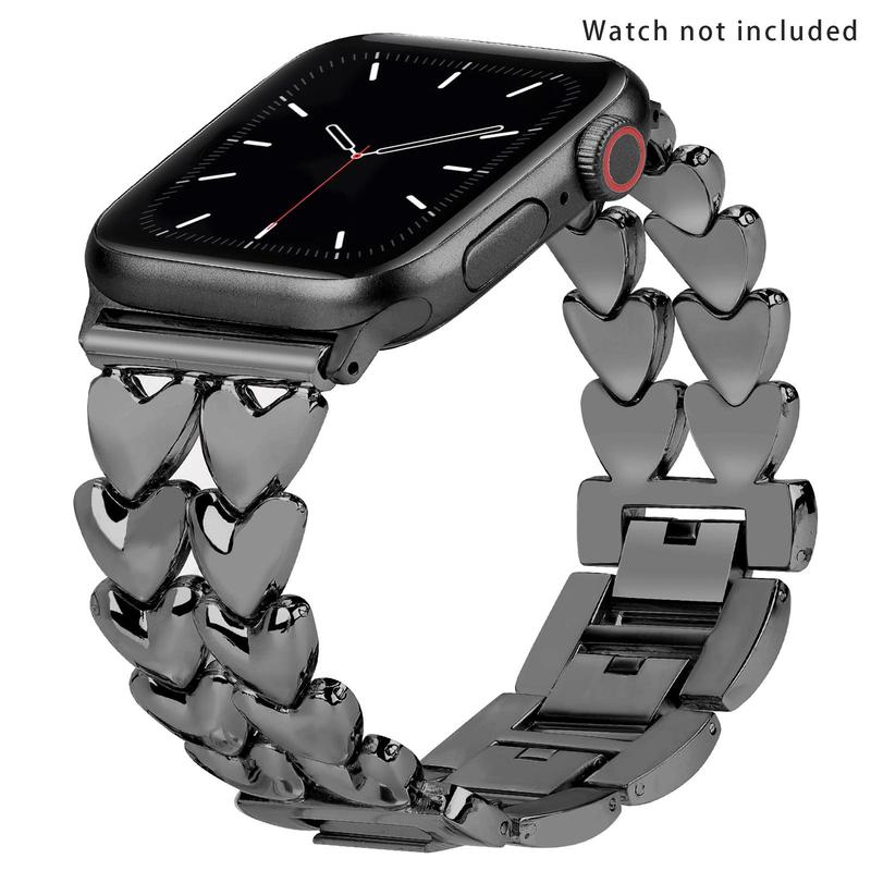 Double Heart Design Smart Watch Band (Band Only), Stainless Steel Watch Band Women, Sports Watch Band, Smart Watches Band for Apple Watch Series