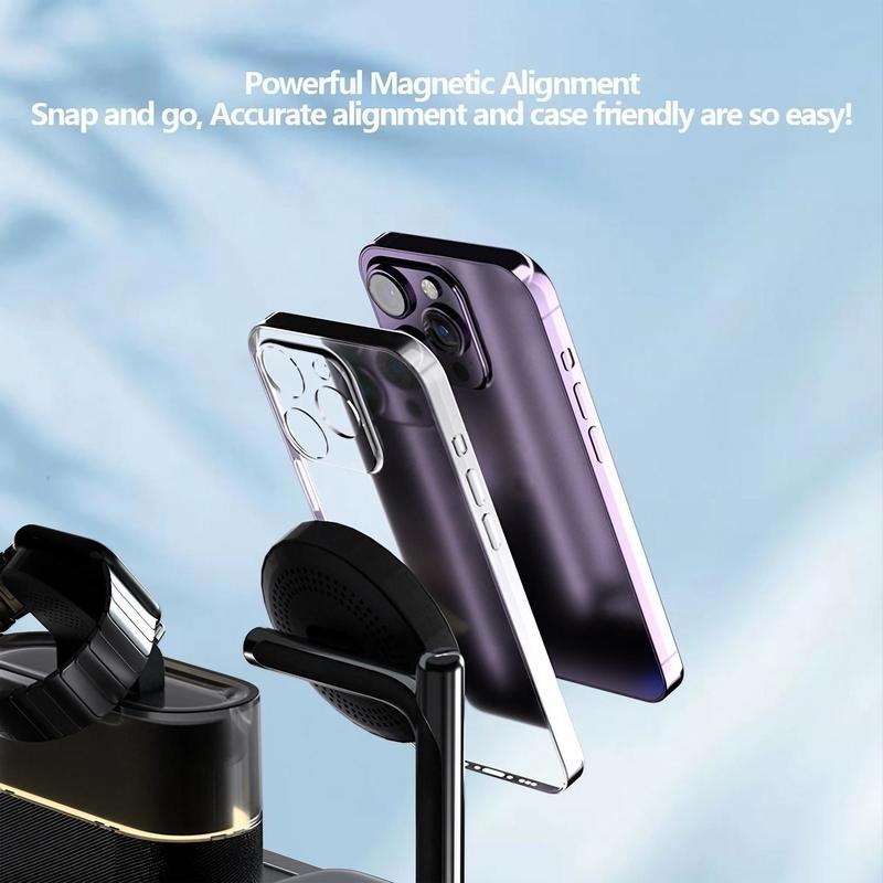 5-in-1 Wireless Charger for Smartphone, Multifunctional Wireless Charging Stand with Clock, Magnetic Electronic Wireless Charger Stand for iPhone 15 14 13 12, Apple Watch Series & Airpods, Mobile Phone Charging Accessories