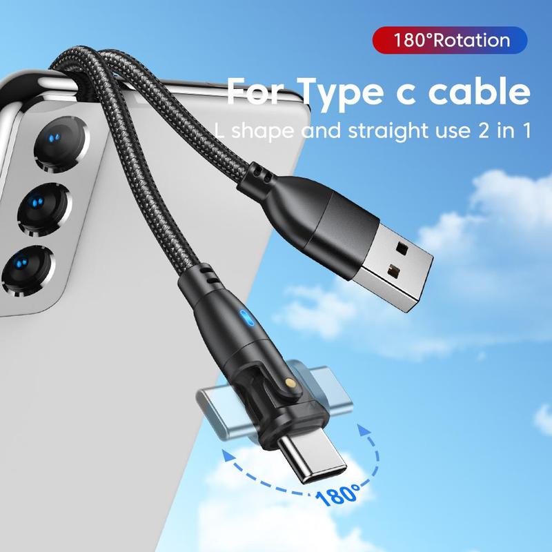 180 Degree Rotatable Type-C Data Cable, 1 Count 3A Fast Charging Type-C Cable, Phone Accessories Compatible with Samsung Huawei Xiaomi