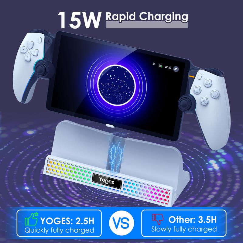 YOGES PS5 Slim Cooling Station with Temperature Sensor, 2H Fast PS5 Slim Dual Controller Charger Station, PS5 Slim Cooling Stand