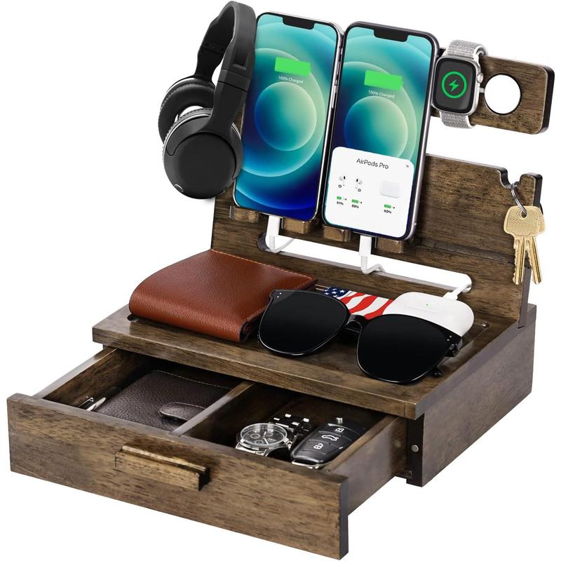 Gifts for Men Dad from Daughter Son Christmas,  Phone Docking Station with Drawer, Husband Birthday Gifts Him Boyfriend from Wife Anniversary Nightstand Organizer Xmas Stocking Stuffers