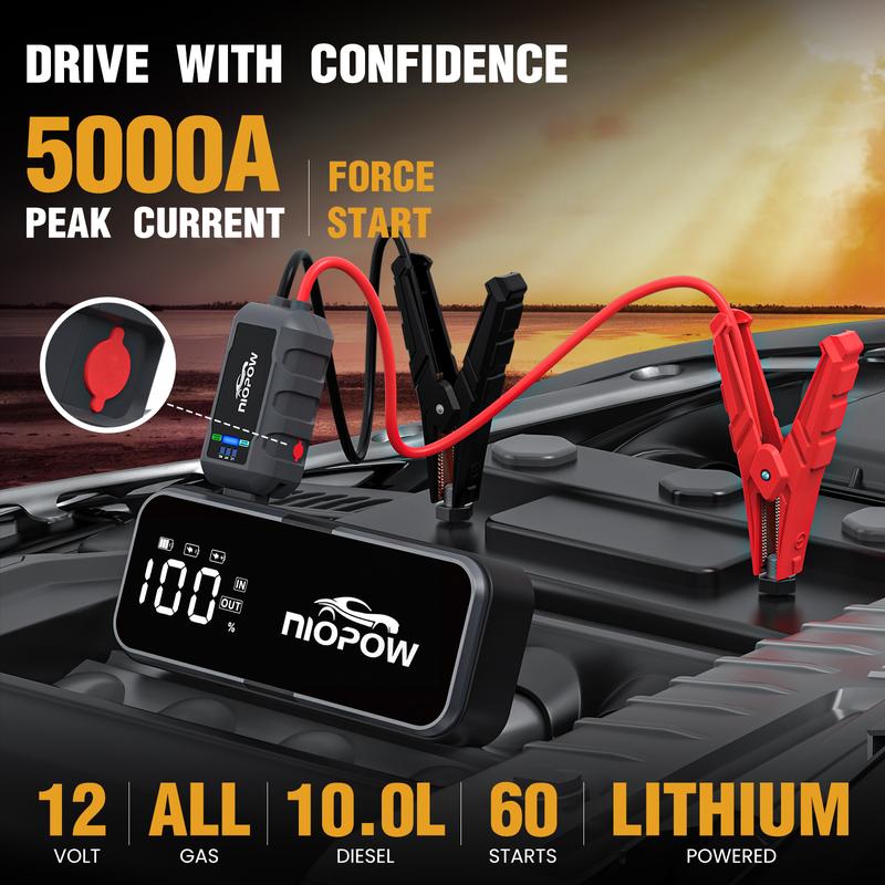 NIOPOW V1 5000A Car Jump Starter, 12V Portable Lithium Booster with 3.3