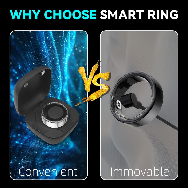 Smart Ring, New Smart Ring with Charging Compartment, Fitness, Steps, Distance, Calories, Sleep, Exercise, Compatible with iPhone Android, Remote Photo Control, Ultra Low Power Consumption, Waterproof, stylish and Comfortable Gift Choice