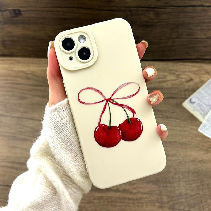 Cherry Pattern Phone Case, Anti-fall Phone Protector Cover, Shockproof Phone Protective Case Compatible with iPhone 15 14 13 12 11 Series