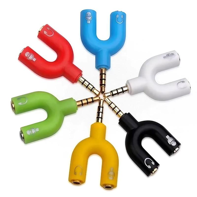 U-shaped Adapter, Dual 3.5mm Jack Headphone & Microphone Audio Cable Splitter, 2 In 1 Connector for Smartphone, Universal Phone Accessories