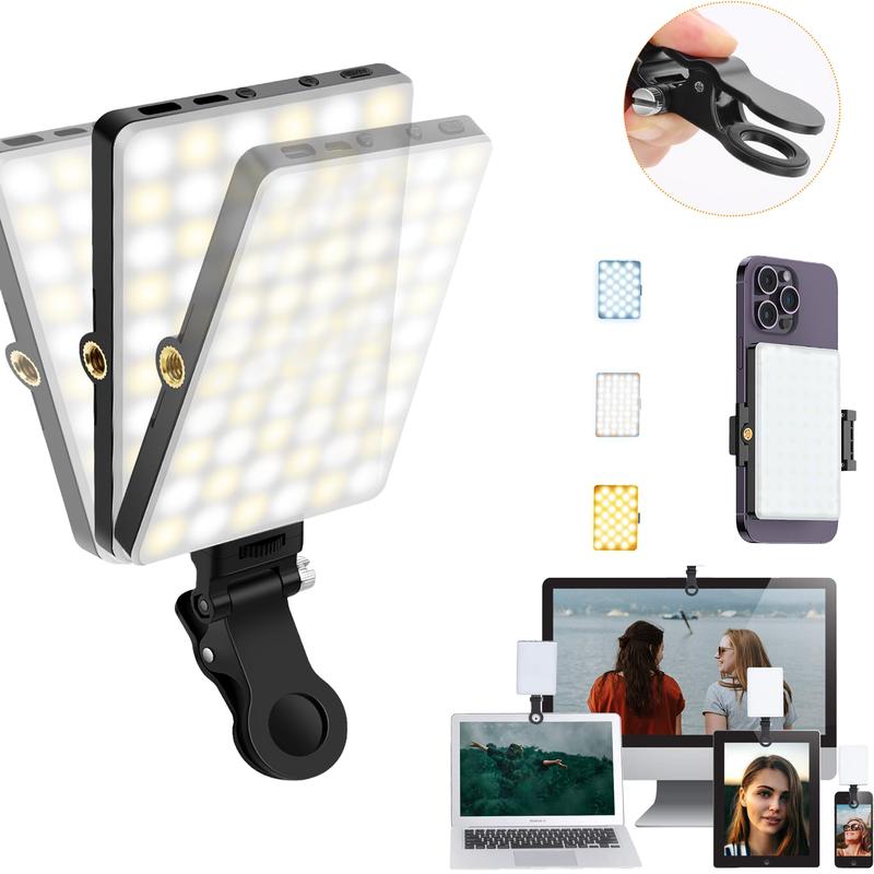 60 LED Selfie Light,High Power Rechargeable light ,Clip Fill Video Conference Light with Front & Back Clip, Adjusted 3 Light Modes for Phone, iPhone, Android, iPad, Laptop, for Makeup, Selfie, Vlog Accessories Mobile