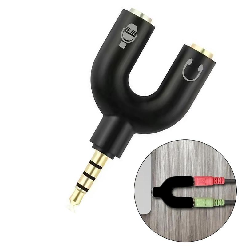 U-shaped Adapter, Dual 3.5mm Jack Headphone & Microphone Audio Cable Splitter, 2 In 1 Connector for Smartphone, Universal Phone Accessories