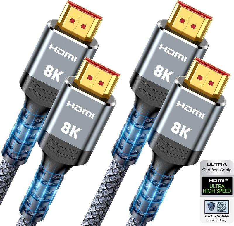 10K 8K HDMI 2.1 Cable 2-Pack 6.6FT,  Certified 48Gbps Ultra High Speed Slim HDMI Cord,Support 4K@120Hz 8K@60Hz, HDCP 2.2&2.3, Dynamic HDR,eARC,DTS:X, Compatible with Roku TV HDTV PS5 Blu-ray