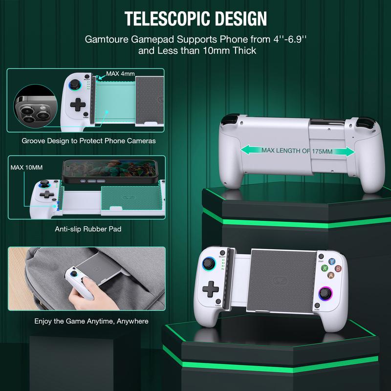 Mobile Gaming Controller for iPhone Android Controller, Wireless Phone Game Controller Support Phone Case With RGB Light ,Hall Joystick, Turbo, Mobile Gaming Gamepad, White