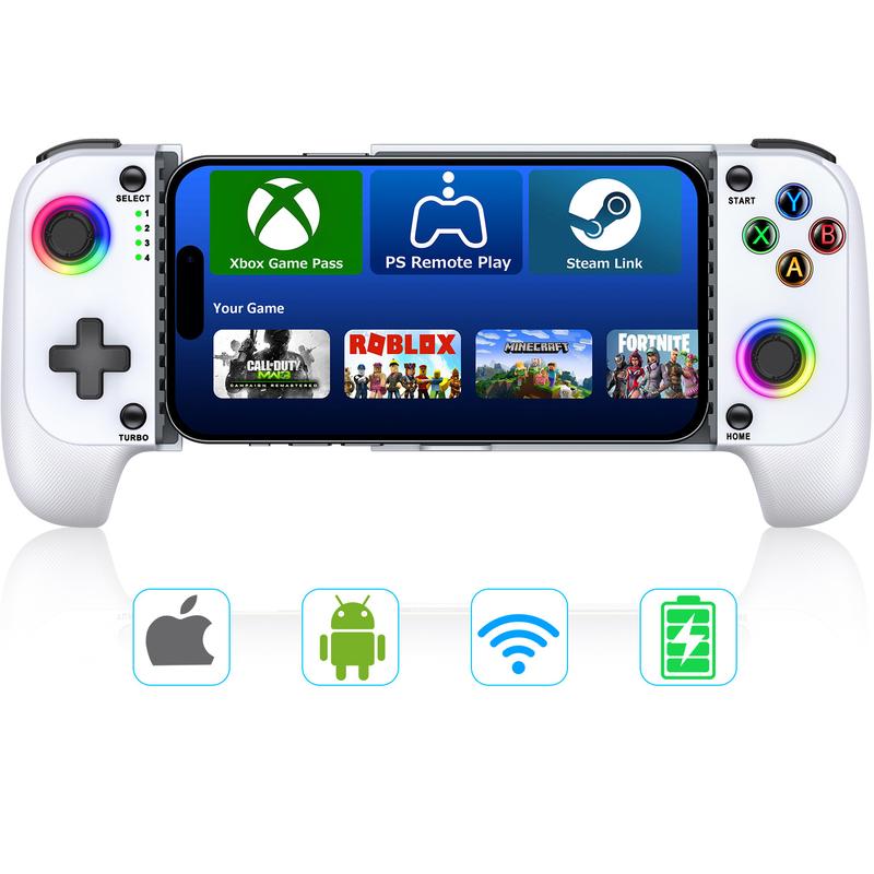 Mobile Gaming Controller for iPhone Android Controller, Wireless Phone Game Controller Support Phone Case With RGB Light ,Hall Joystick, Turbo, Mobile Gaming Gamepad, White