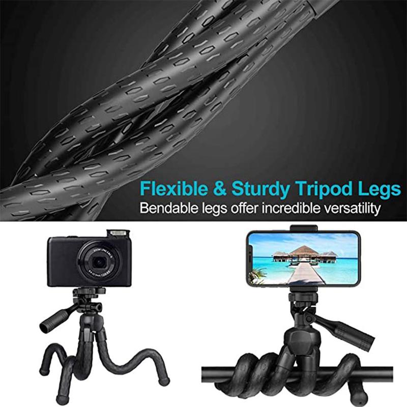 Flexible Phone Camera Tripod Stand Holder,with Bluetooth Remote,Compact, Adjustable Legs, Durable Design,Waterproof,for iPhone XR XS Max XS X,Android Samsung Galaxy(Black)