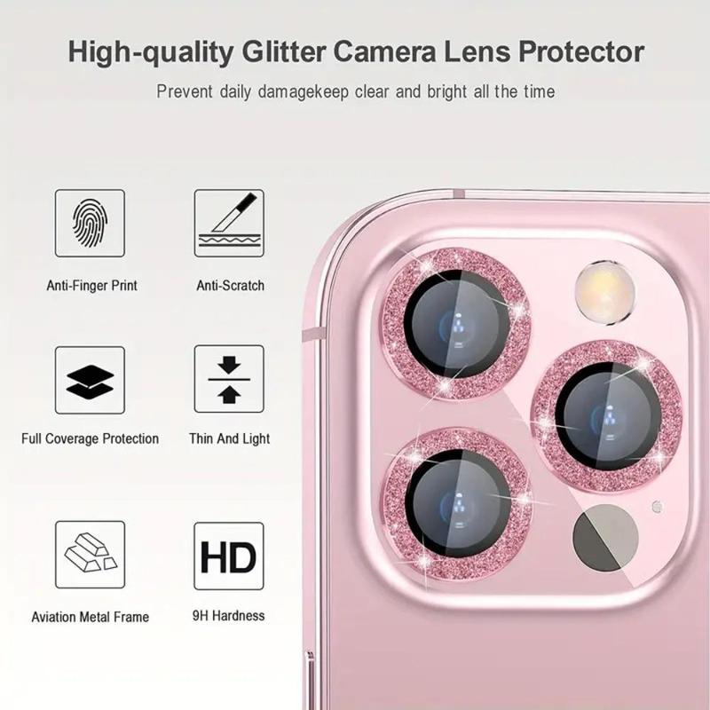 Flash Diamond Lens Protector, Glitter Camera Lens Protective Film, Full Coverage Lens Protector for iPhone 15, 14, 13, 12, 11 Series