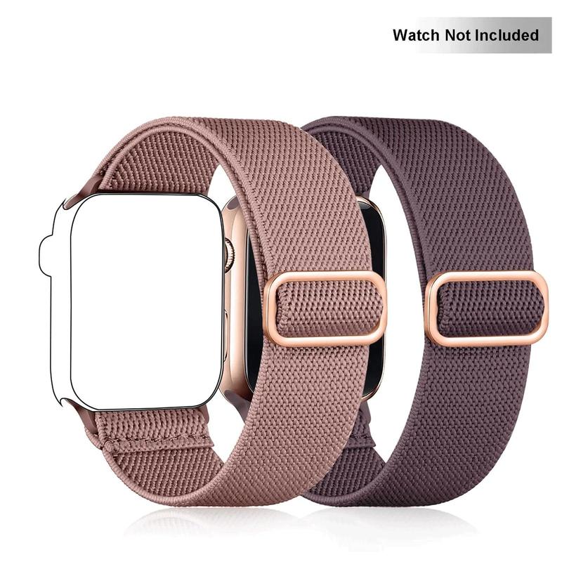 Elastic Watch Band (Band Only), 2 Counts Solid Color Adjustable Replacement Straps, Adjustable Soft Nylon Strap for iWatch Series 8 7 6 5 4 3 2 1 SE Ultra for Women Men