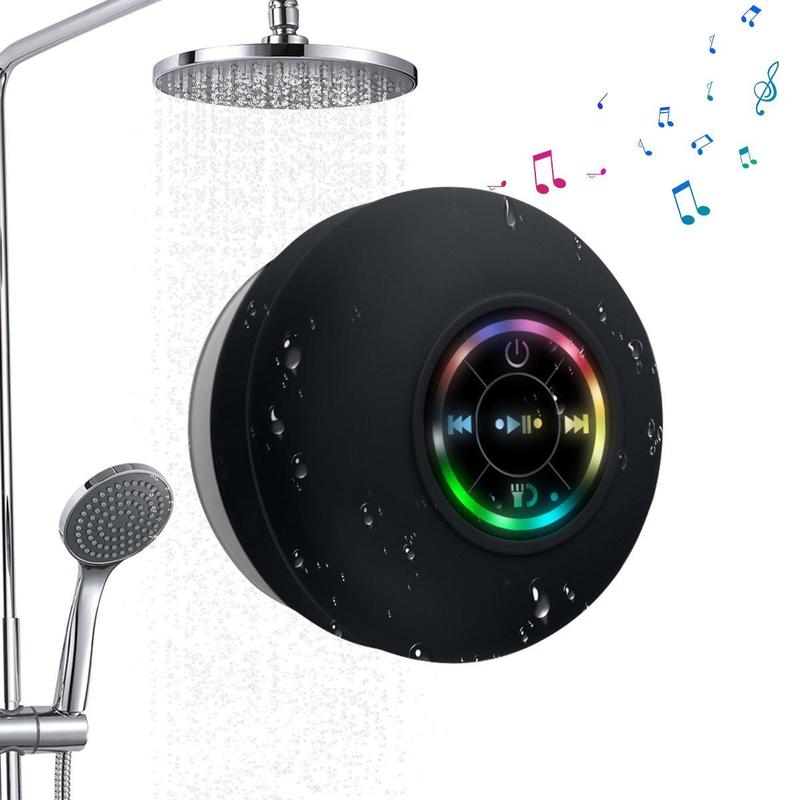 Mini Bluetooth Shower Speaker with LED light, Portable IPX4 Waterproof Suction Cup, Hands-Free Speakerphone, Rechargeable, Wireless Stereo for Beach, Shower & Home, Pairs Easily to Phones, Tablets, Computer Gift for Men & Women