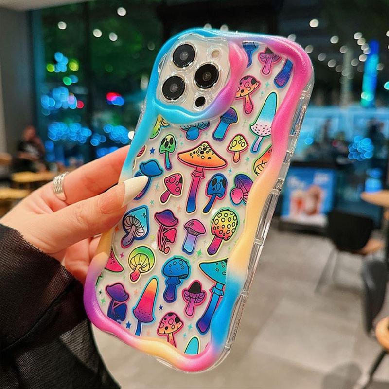 Cartoon Mushroom Pattern Phone Case, Decorative Phone Protector Cover, Phone Accessories Compatible With iPhone 15 Pro Max Cases Series, Men Gifts