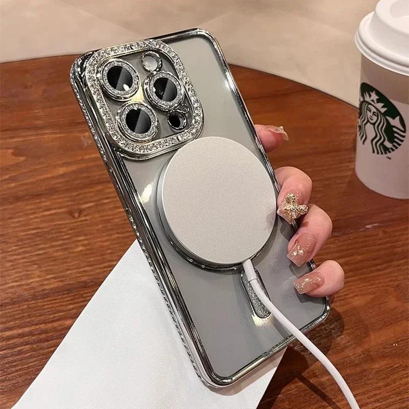 Bling Fashion Crystal Diamond Clear Case For iPhone 15 11 12 13 14 16 Pro Max Plus Sparkly Magsafe Magnetic Wireless Charging Cover