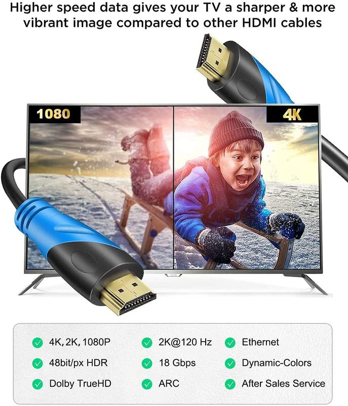 4K HDMI Cable 6FT, 10FT, 15FT, 20FT, 25FT, 30FT, 35FT, 50FT, 100FT Lengths for Selection, 4K 120hz,eARC,HDCP 2.2&2.3, Compatible for HDTV PS5 Xbox