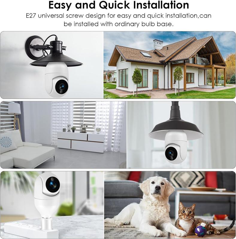 5MP Bulb Security Camera 5G& 2.4GHz WiFi, 360° 2K Security Cameras Wireless Outdoor Indoor Full Color Day and Night, Motion Detection, Audible Alarm, Easy Installation security camera