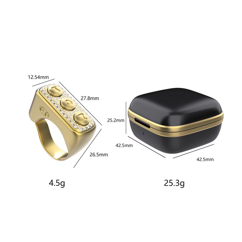 Xring Scrolling Ring Remote Control with Glitter Diamonds, Bluetooth Phone Remote for Camera Selfie, Phone Ebook APP Page Turner (Not for Kindle Device),Smart Ring for iPhone, iPad, Android, Gold