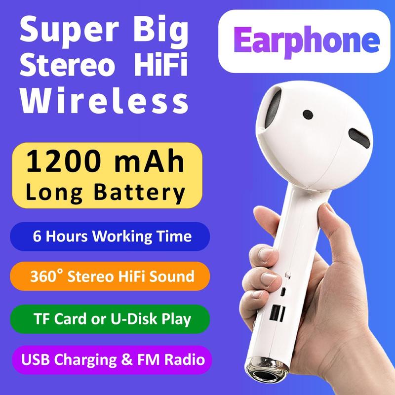 New Earphone Shape Speaker, USB Charging port Microphone FM Radio TF Card Wireless Loudspeaker, 360 Stereo HiFi Sound Portable Speaker