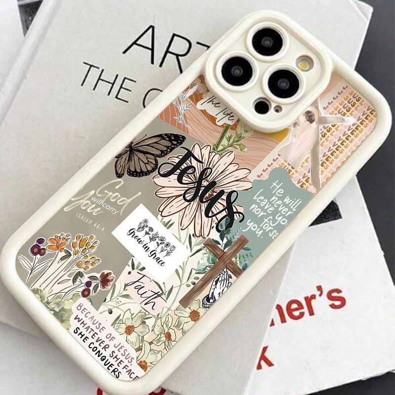 Floral & Letter Pattern Phone Case, Anti-drop Cellphone Protective Case, Total Protective Shockproof Mobile Phone Cover for iPhone 7 11 12 13 14 15 Series