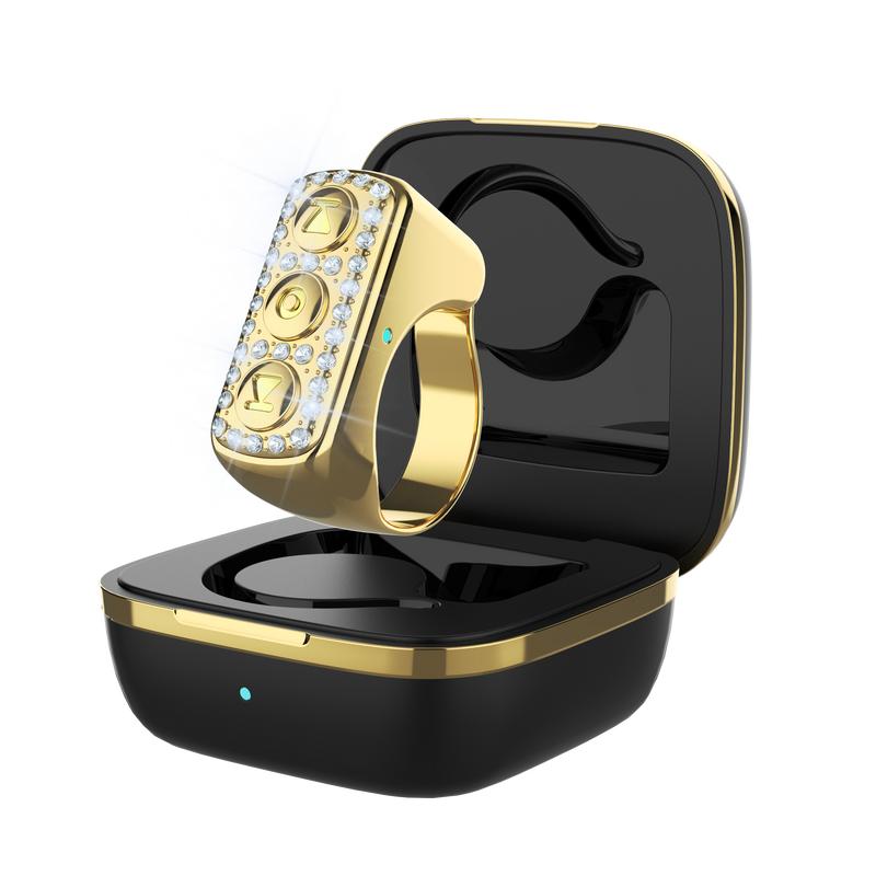 Xring Scrolling Ring Remote Control with Glitter Diamonds, Bluetooth Phone Remote for Camera Selfie, Phone Ebook APP Page Turner (Not for Kindle Device),Smart Ring for iPhone, iPad, Android, Gold