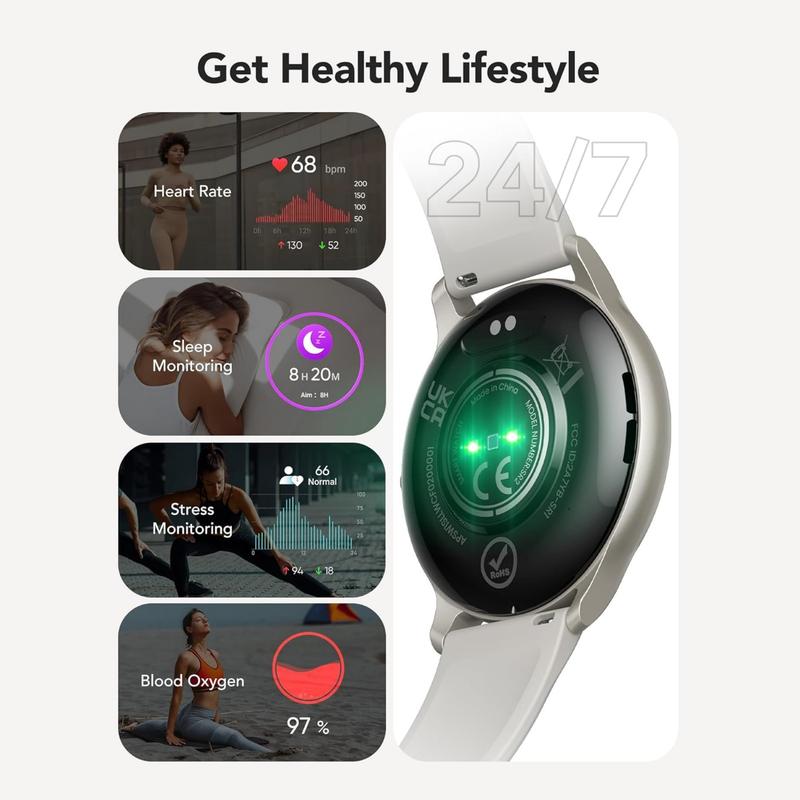 AGPTEK 1.32‘’ Screen Smart Bluetooth Watch for Man and Women, Answer and Make Calls, Monitoring Heart Rate Sleep Step Counter and Workout, Fitness Tracker with 100+ Sports Modes, Waterproof Wearable Wristwatch Devices for Android iOS Mobile Phones Screen